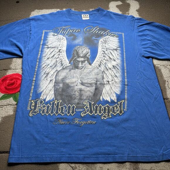 Tupac Shakur Mens 3XL Blue Fallen Angel Rap Tee Hip Hop Music T-Shirt 2pac - Picture 1 of 5